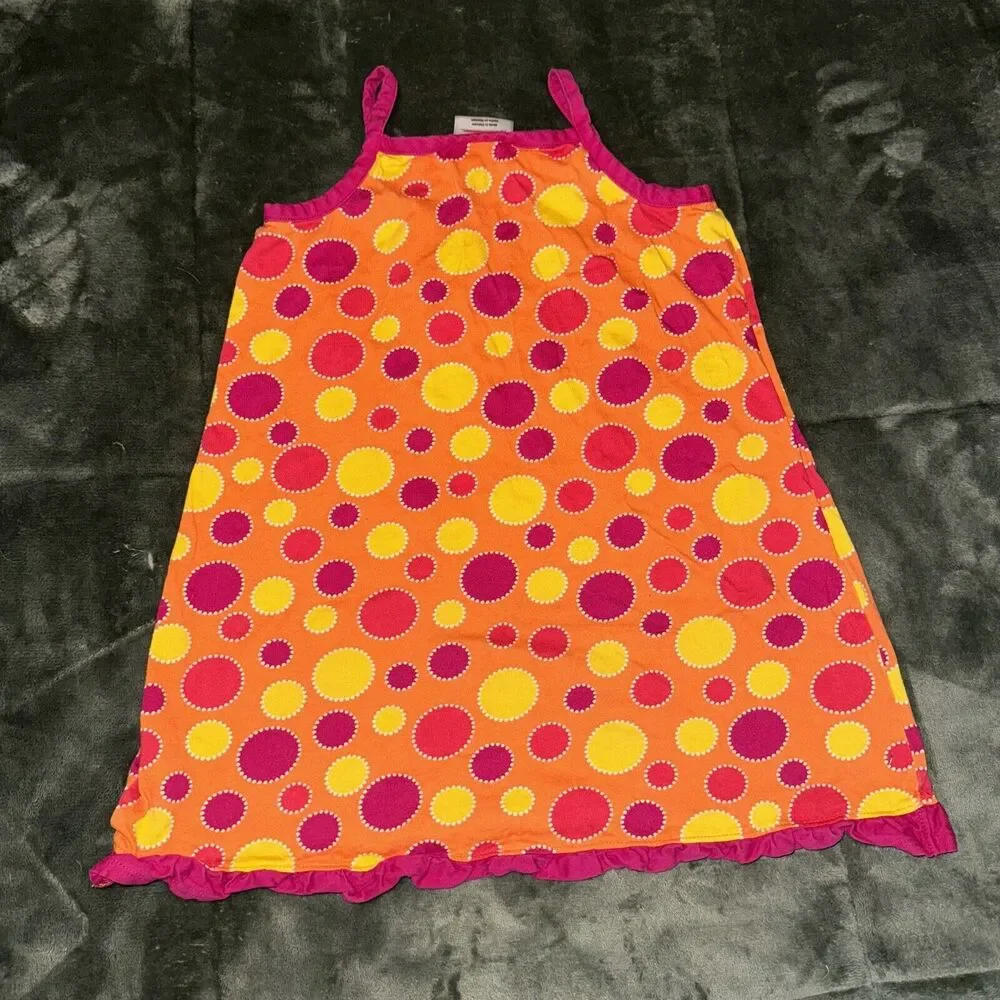 Hanna Andersson Sundress Dress Girls 5-6 Orange Polka Dot 100% Cotton Ruffle Hem